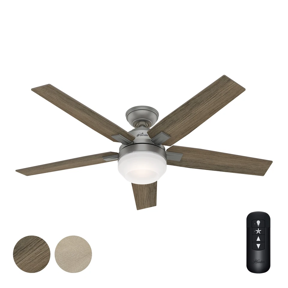 Hunter Fan 52 in Contemporary Matte Silver Ceiling Fan with Light Kit and Remote
