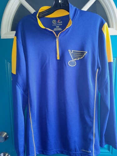 Majestic 1/4 Zip ST LOUIS BLUES Logo Long Sleeve t-shirt blue NHL - Size Medium  - Picture 1 of 6