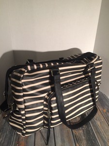 black and white striped diaper bag