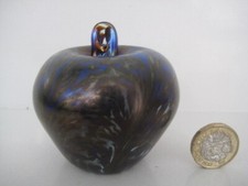 ADRIAN SANKEY AMBLESIDE IRIDESCENT APPLE ART GLASS PAPERWIGHT SMALL BLUE SWIRL