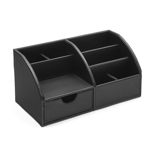 Osco Faux Leather Desk Organiser - Black