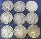 Mercury 90% Silver Dimes - Lot Of 9 Dates Mint Condition Vary a
