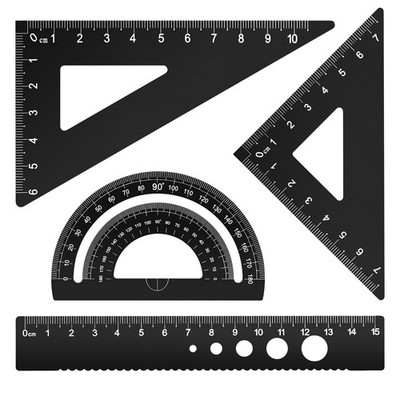 Aluminum Alloy Triangular Ruler Set 4 Pieces Metal Drafting Ruler Set Aluminum