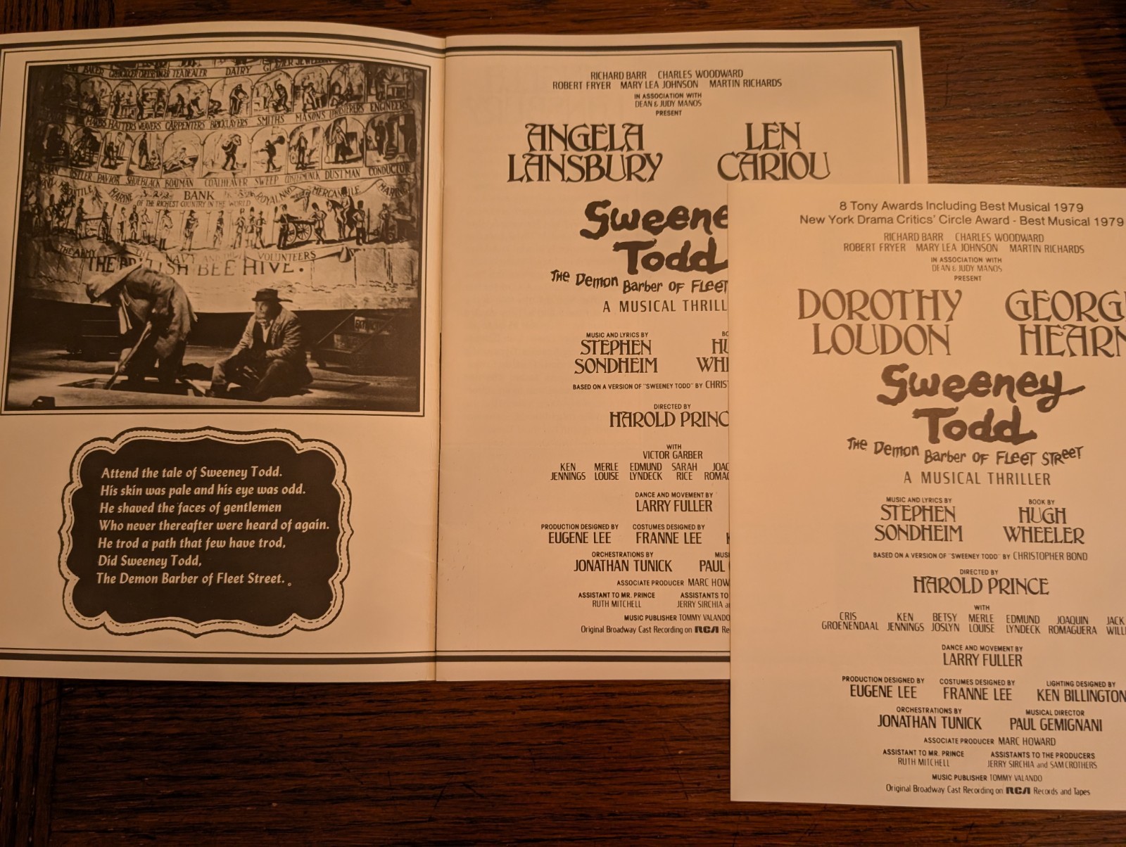 Angela Lansbury & Len Cariou  "Sweeney Todd"  Souvenir Program  1980 Sondheim
