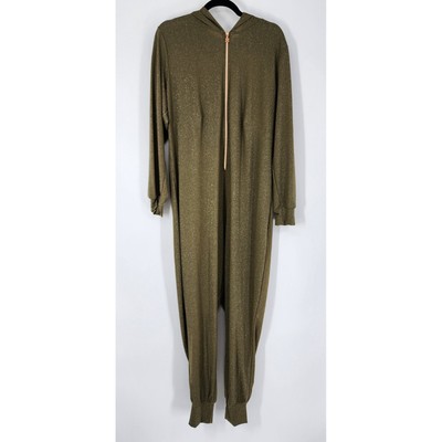 Savage x Fenty Jumpsuit Size 1X Sleep & Shine Olive Green Hooded Glitter Stretch