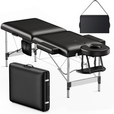 Portable Massage Table - Tilt Backrest Aluminum Legs with Carrying Case - Black