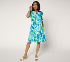Susan Graver Women's Dress Sz L Print or Solid Liquid Knit Fit & Green A397813