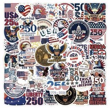 56 PACK USA 250th ANNIVERSARY Flag Eagle Vinyl Sticker Decal Bulk Lot 56PCS