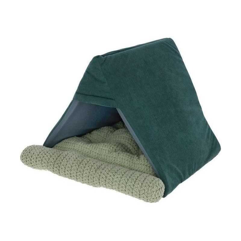 Couchette pour chats haut de gamme ANNE - Finition velours vert et design scandinave épuré