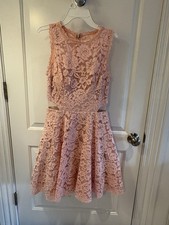 Pink Floral Lace Fit & Flare Short Dress, Sleeveless, Round Neck. Brand: Xscape