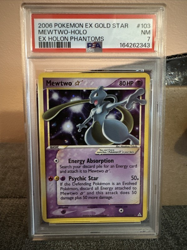 2006 POKEMON EX HOLON PHANTOMS GOLD STAR #103 MEWTWO-HOLO PSA 7