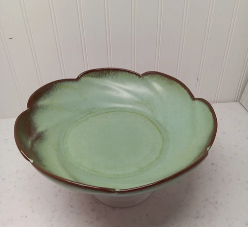 Vtg Frankoma Plainsman 218 Prairie Green Scalloped Edge Serving Bowl 11" Swirl