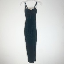 Windsor Dress Womens XS Corset Rhinestone Mesh High Slit Formal Black 50" Length