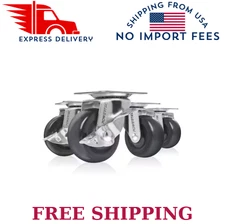 ‎POWERTEC 2 in. Swivel Plate Caster Wheels 2-with Brakes and 2-Without 2PACk