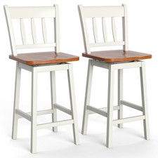 Bar Stools Set of 2 Rubber Wood Swivel Bar Chairs w/Backrest-White