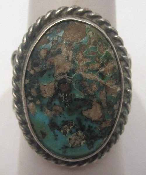 Very Early Navajo Sterling Silver Dry Creek Green/Blue Turquoise Ring Size 8 - Image 3 of 4
