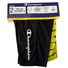 Champion Moisture Wicking Shorts Boys Size 5/6 Black Yellow Stretch Mesh 2 Pack