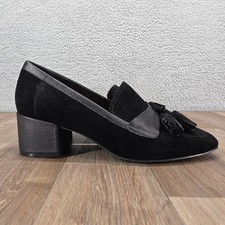 Donald Pliner Kressida 9.5 Black Suede Leather Tassel Loafer Block Heel Shoes