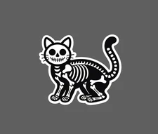 Cat Skeleton Sticker Waterproof Decal Bones Horror Scary Smile Cute Gift NEW
