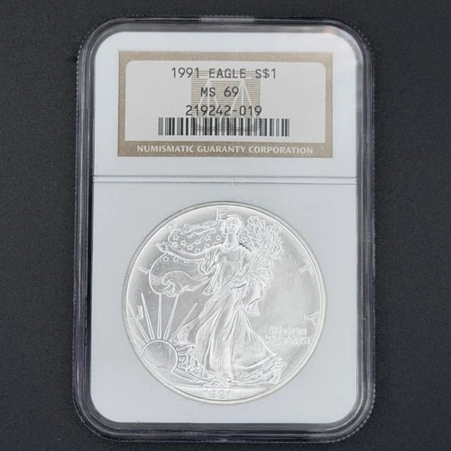 1991 American Silver Eagle NGC MS69 $1 .999 Silver