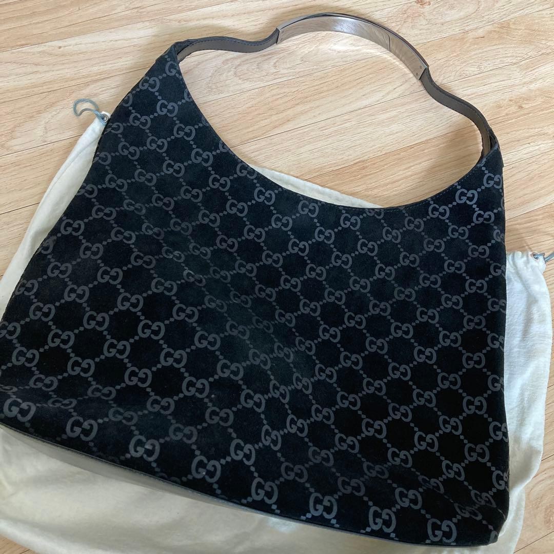 Gucci Tote Bag Black Suede Large Capacity Vintage Authentic thumbnail 2
