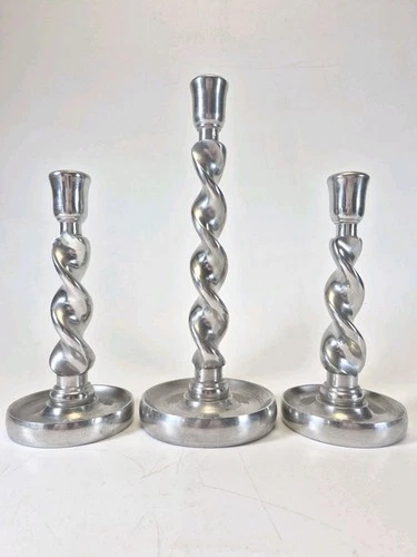 Arthur Court 3 Barley Twist Candlesticks Silver Cast Aluminum Vintage Modern