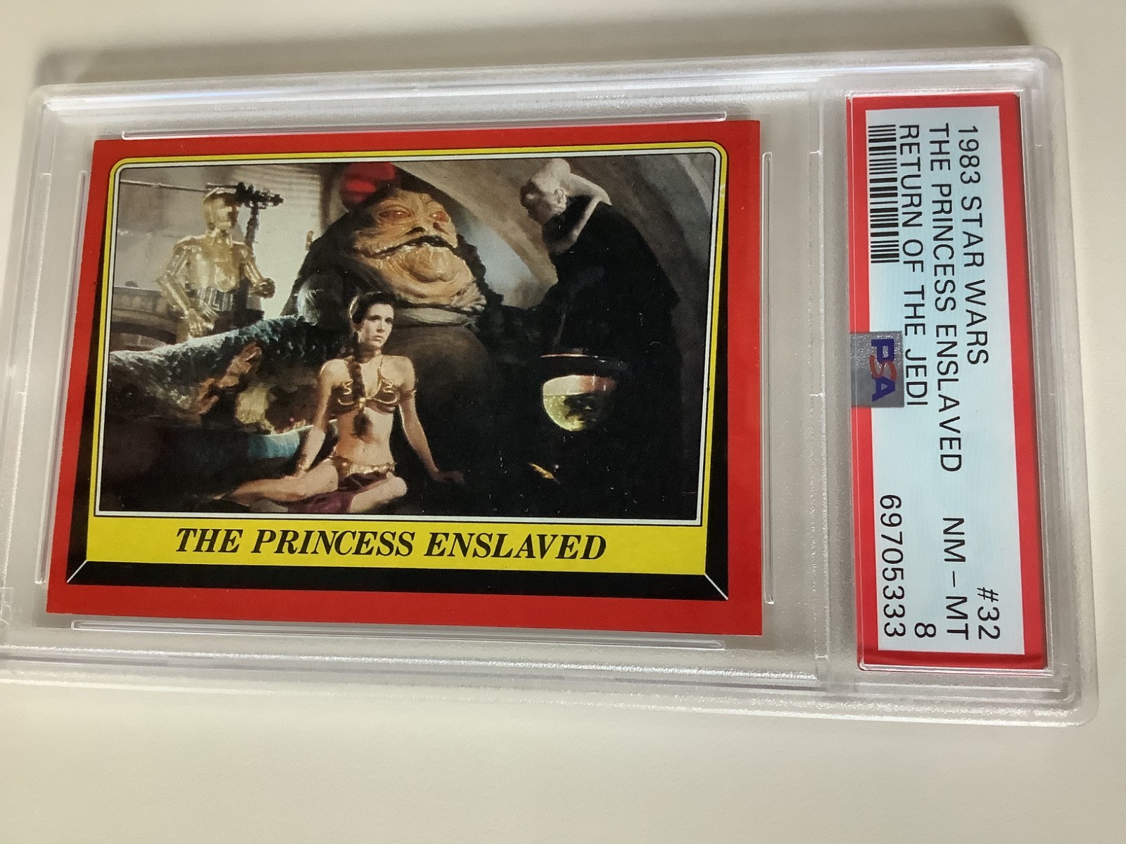 1983 TOPPS STAR WARS PRINCESS LEIA GOLD BIKINI, JABBA HUTT ICONIC CARD 32 PSA 8 view 2