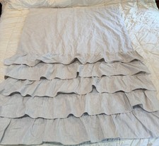 Pottery Barn Kids Evelyn Linen Tiered Ruffle Bottom Blackout Curtain ivory 44x84