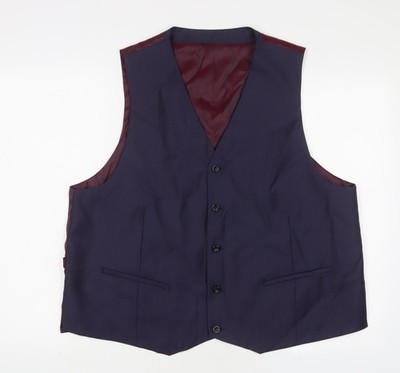 Harris & Howard Herren Blau Polyester Sakko Anzug Weste Größe 46 Regular