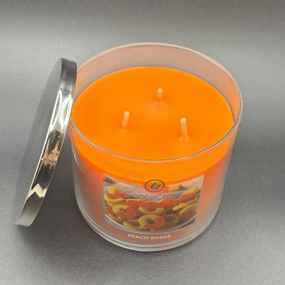 鹅溪桃子戒指3芯蜡烛14.5盎司罐子水果糖果甜大豆蜡 — 第 4/4 张图片