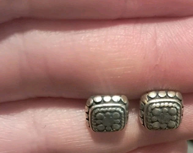 Vintage John Hardy 925 Sterling Silver Square Dot Stud Earrings - Image 3 of 4