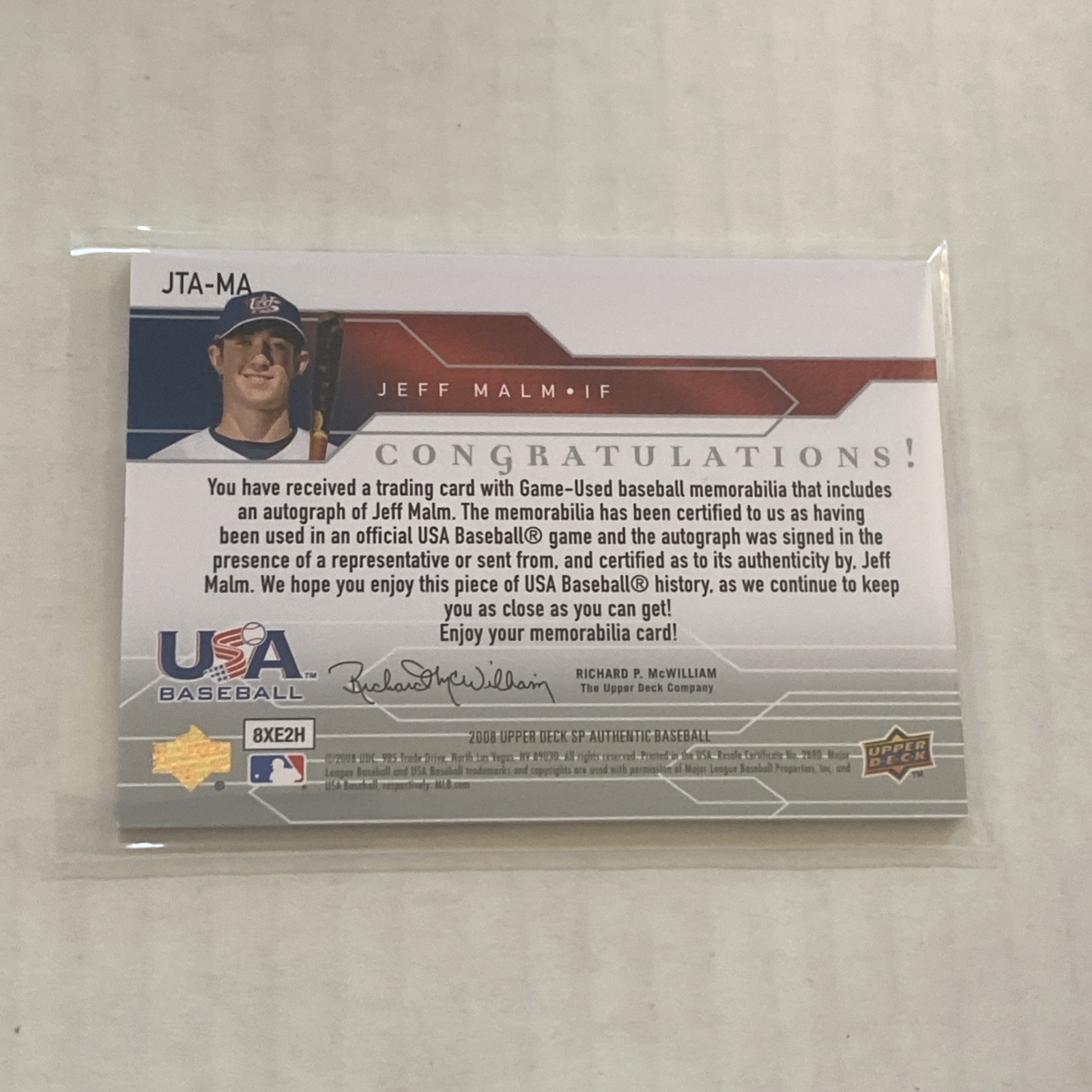 2008 SP Authentic USA Baseball Jeff Malm Game Used Patch Auto Autograph /120 view 2