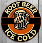 A & W Ice Cold Root Beer 12" Diameter Vintage Novelty Metal Sign Made In USA New