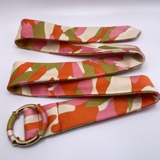 J. Crew Cotton Belt Orange  White Camo Print Gold Ring Buckle Size M/L READ