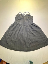 American Eagle Gray Striped Sweetheart Strappy Stretch Knit Mini Dress M