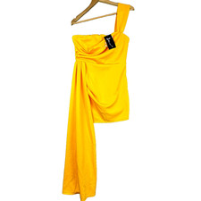 Miss Ord One Shoulder Drape Dress Womens L Mustard Yellow Party Formal Evening