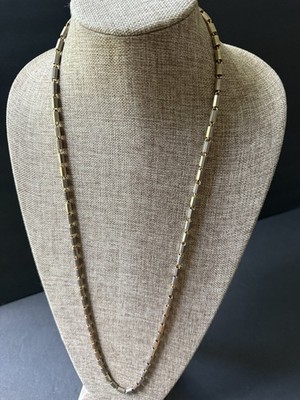 Vintage Link Tube Necklace Paperclip Satin Finish Silver Tone Career Minimalist
