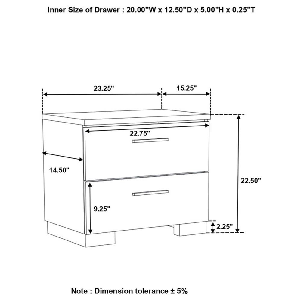 Felicity 2-drawer Nightstand White High Gloss