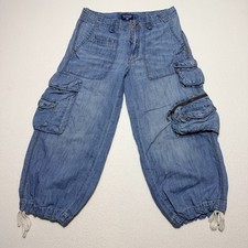 Polo Jeans Co Ralph Lauren Y2K Cargo Capri Pants Women's XS Blue Denim Rare VTG