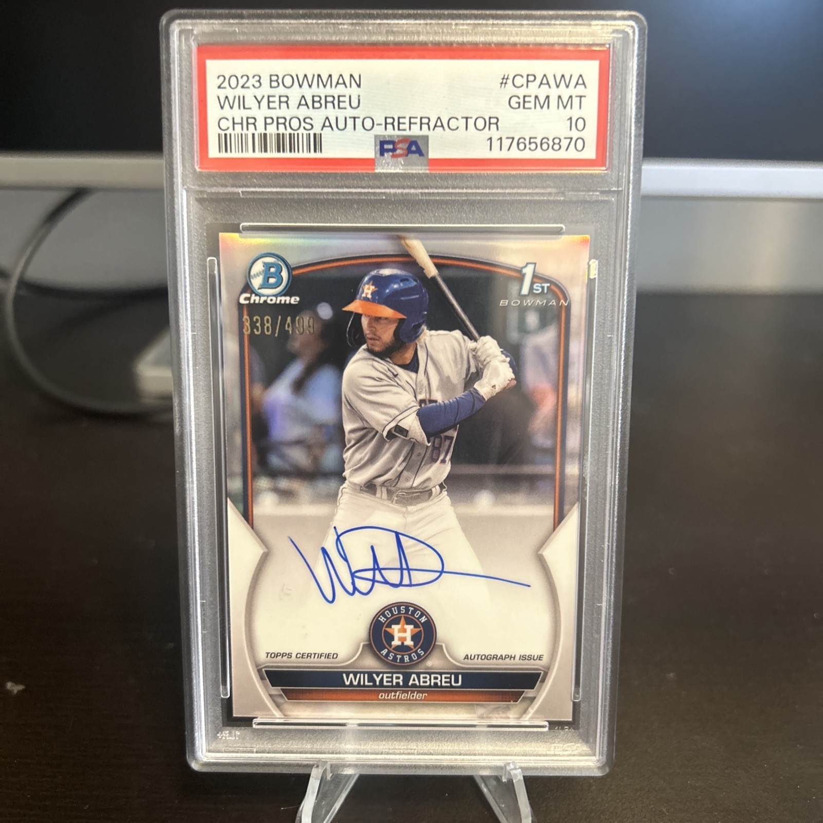 2023 BOWMAN CHROME PROSPECT AUTO REFRACTOR WILYER ABREU 338/499 PSA 10