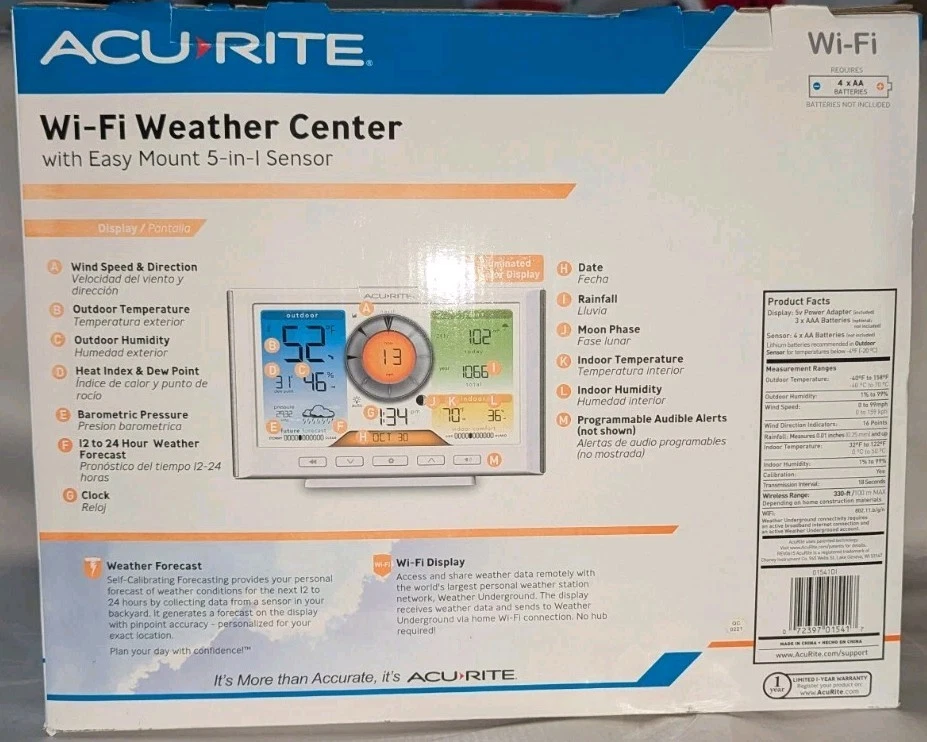 AcuRite 5-in-1 Weather Station with Wi-Fi -WEATHER UNDERGROUND COMPATIBLE - Image 2 of 3