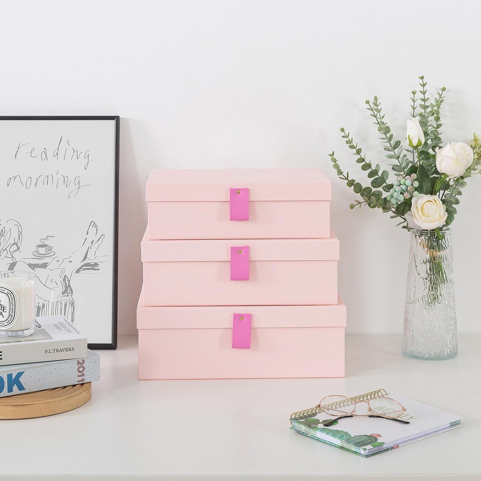 Cardboard Decorative Boxes for Storage - Set of 3, Textured Memory ...