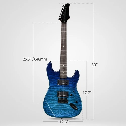 39in Electric Guitar H-H Pickups Trans Blue Suit for Heavier Rock - Picture 3 of 16