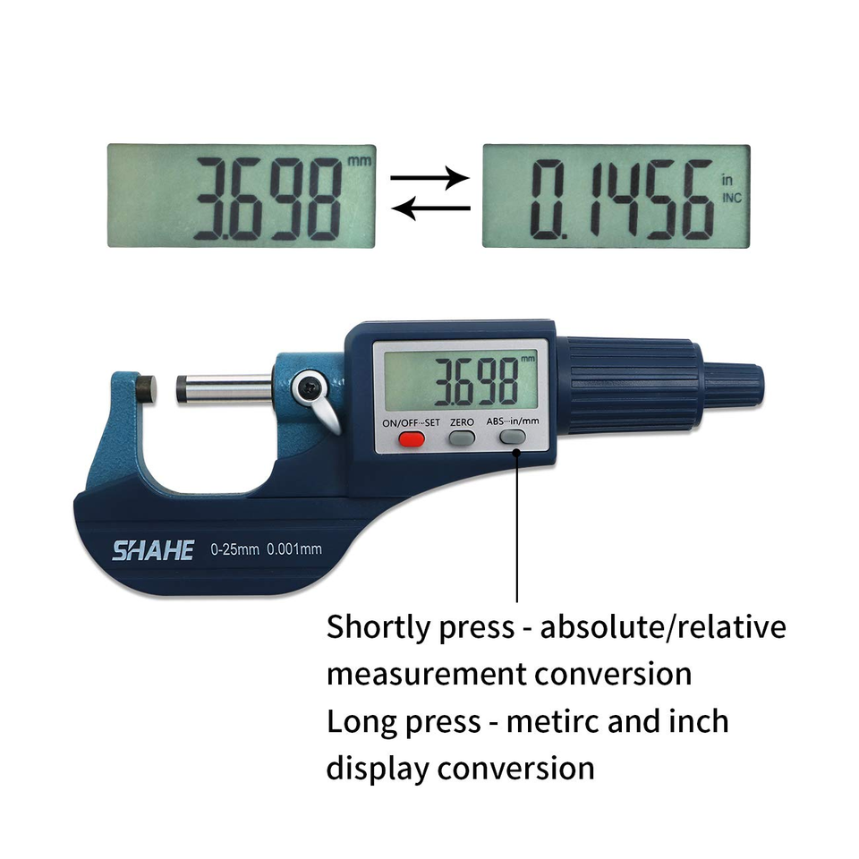Neoteck Digitale micrometer microschuifmaat beugelmeetschroef elektronisch 0-25 mm met LCD-display micrometer 0,001 mm / 0,00005 Neoteck Digitale micrometer microschuifmaat beugelmeetschroef elektronisch 0-25 mm met LCD-display micrometer 0,001 mm / 0,00005