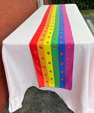 Gay Pride Rainbow Table Runner With Hearts 13" x 108"