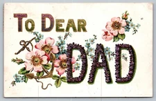 Postcard To Dear Dad Gold Ship Boat Anchor Fathers Day Embossed Divided Back