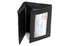 Trifold 6 Credit Card 2 ID Men's Leather Wallet Black Men's Wallet