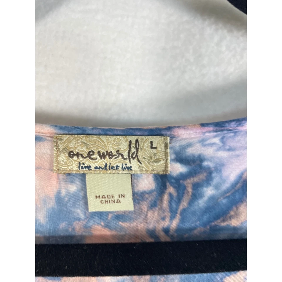 Blusa bohemia para mujer One World tie dye top con ribete de ganchillo cuello en V L Foto 3 de 4