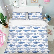 3D Fish Pattern Blue Quilt Cover Set Duvet Cover Bedding Pillowcases