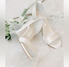 White heel ribbon women  s shoes, Bridal wedding shoes, ivory heels, Greece